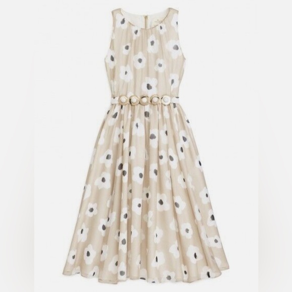 kate spade Dresses & Skirts - Floral Beige Kate Spade Dress Faye' Feminine Belted 100% Silk Chiffon Dress